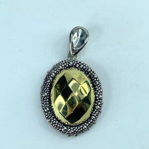 JR9355 Michael Dawkins Sterling Silver Gold Plated Hammered Oval Pendant